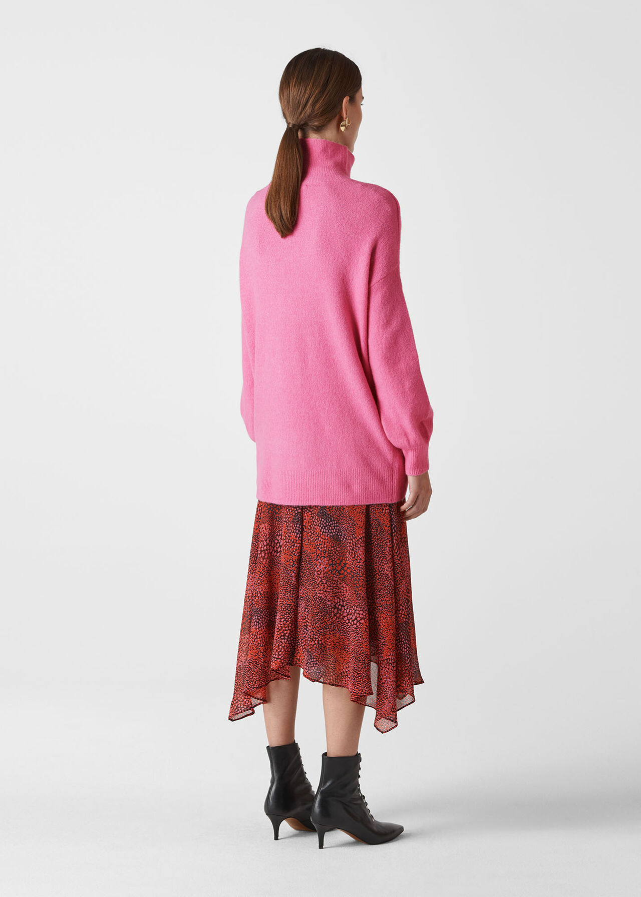 Oversized Funnel Neck Knit Pink