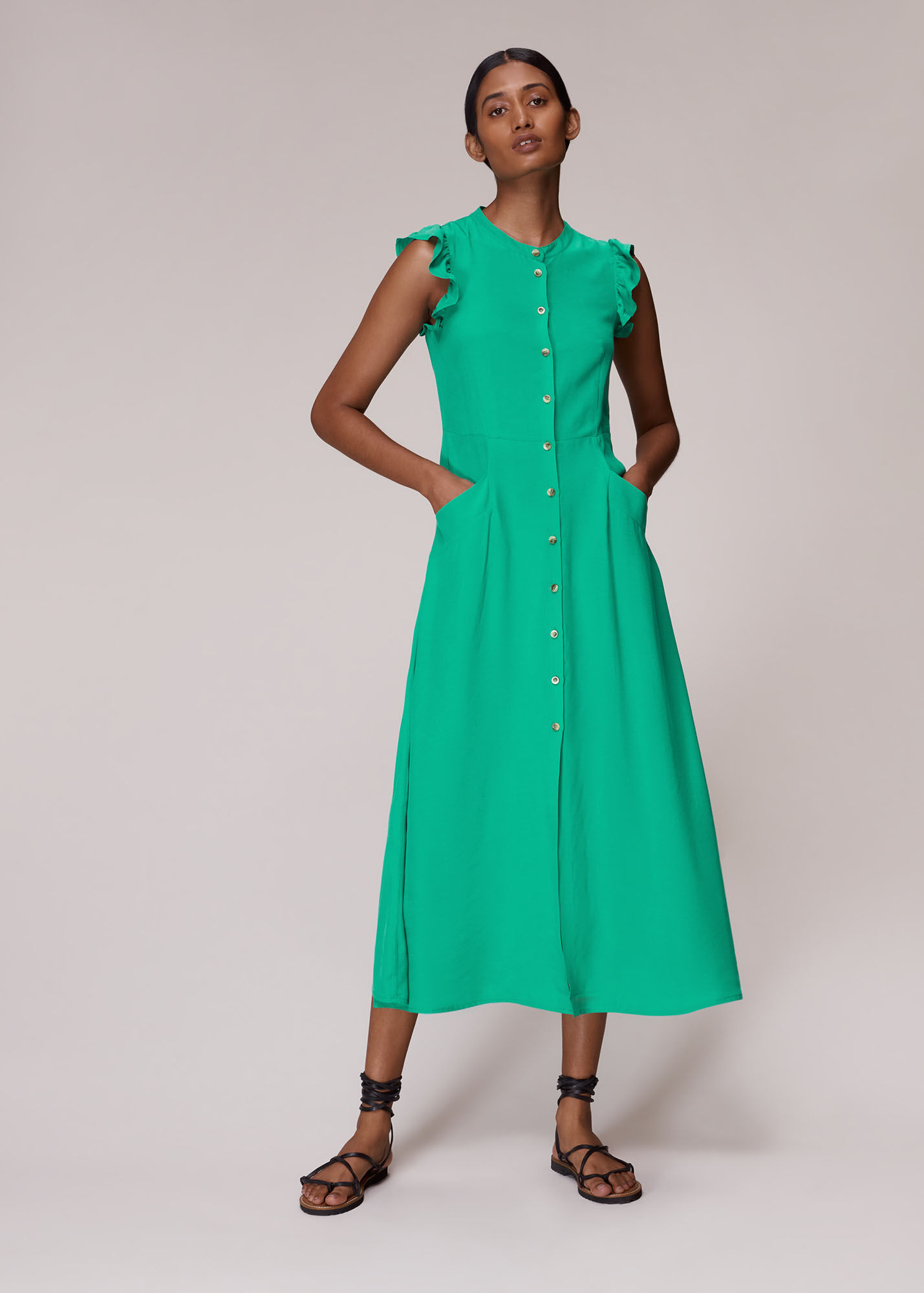Teal Frill Sleeve Button Dress WHISTLES Whistles UK