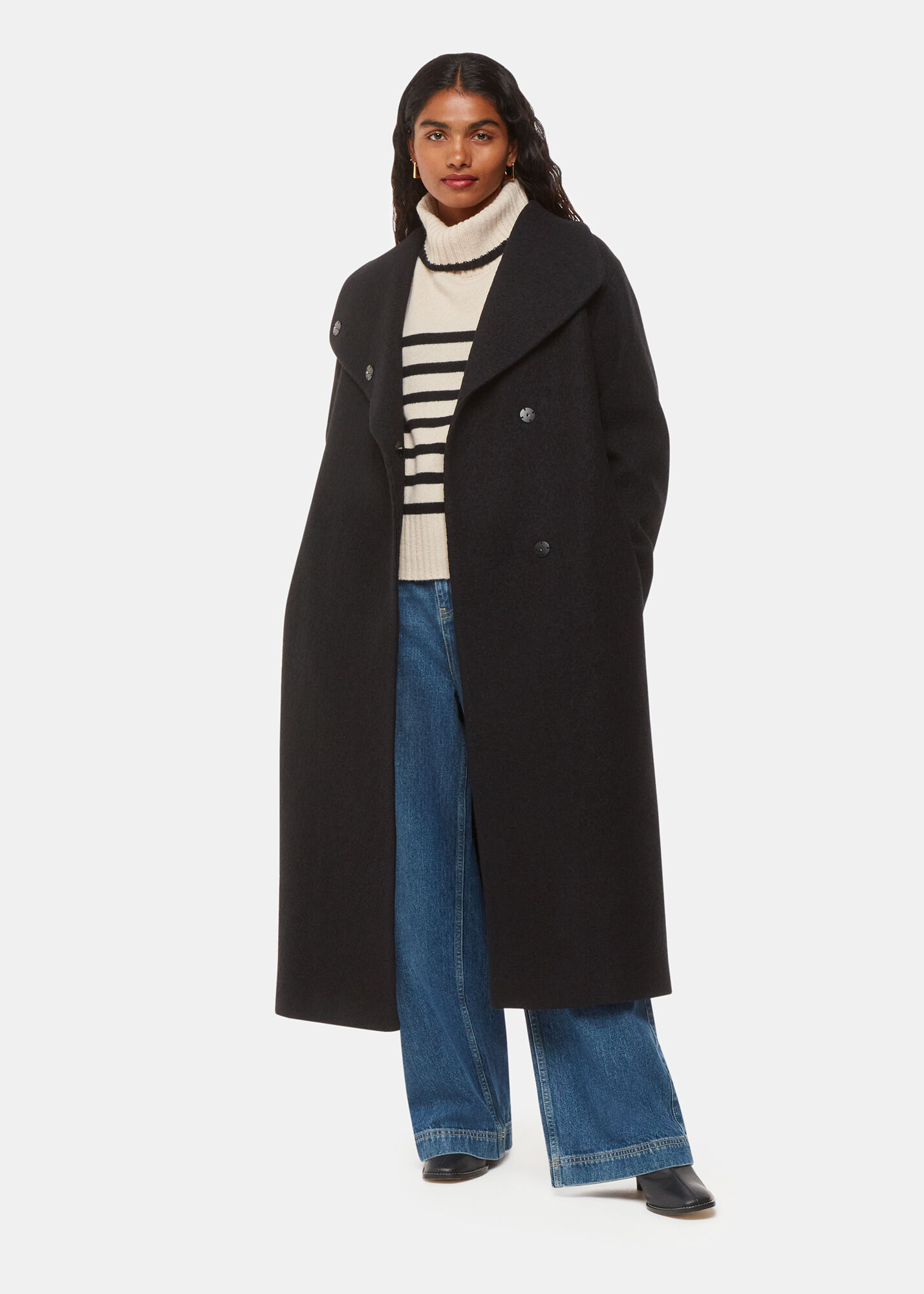 Black Morgan Funnel Neck Coat | WHISTLES | Whistles US |