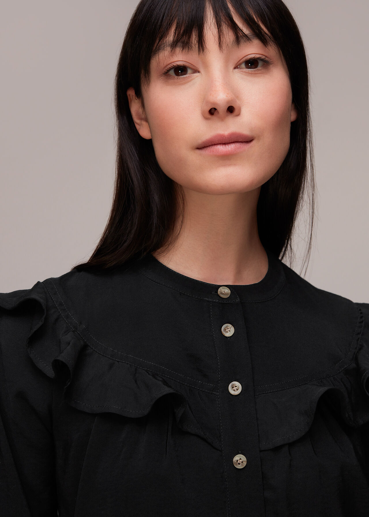Black Dara Frill Detail Dress WHISTLES Whistles ROW black-dara-frill-detail-dress-whistles-whistles-row
