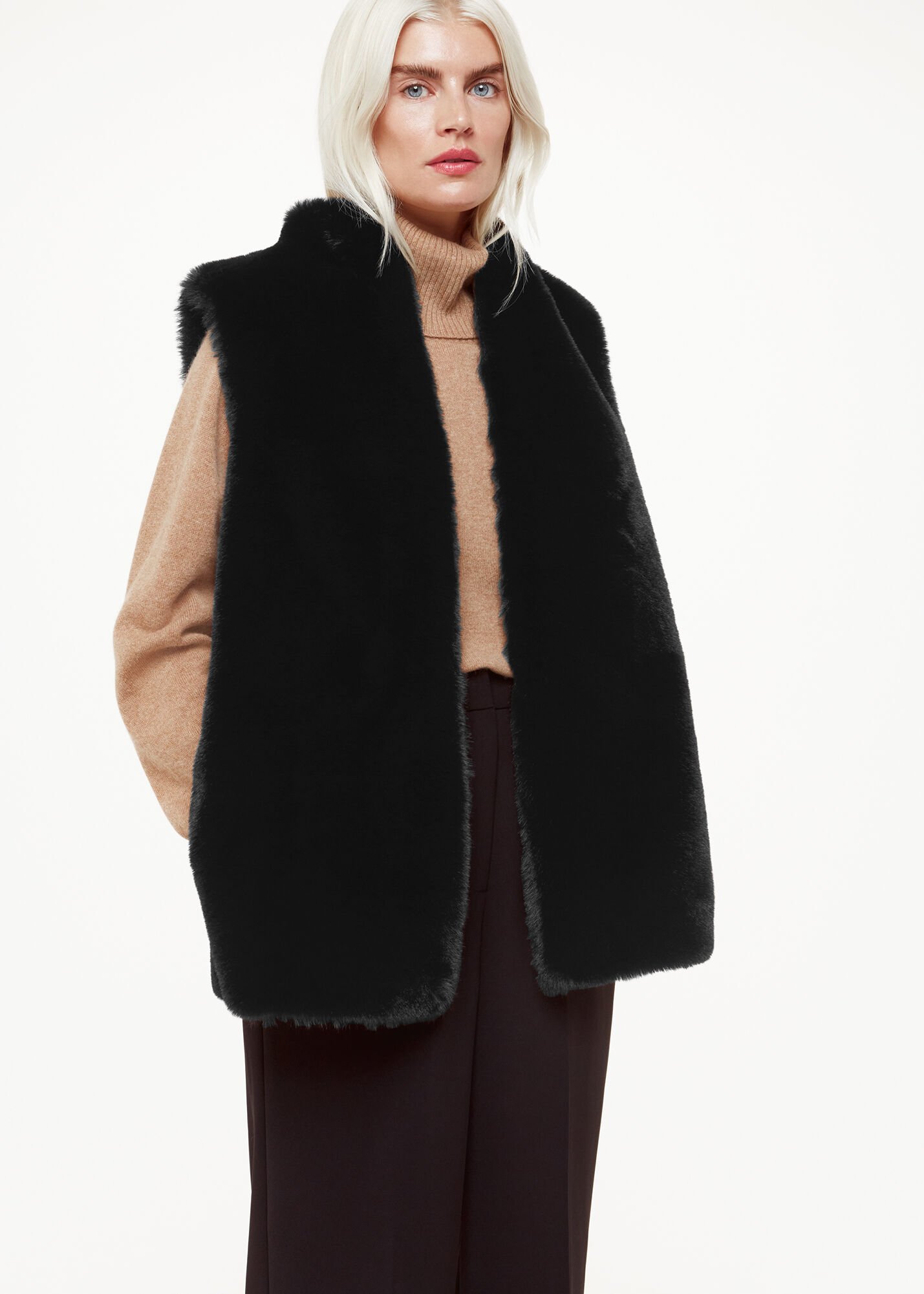 Black Petite Faux Fur Gilet