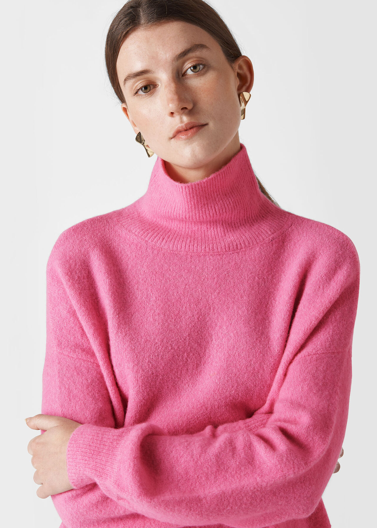 Oversized Funnel Neck Knit Pink