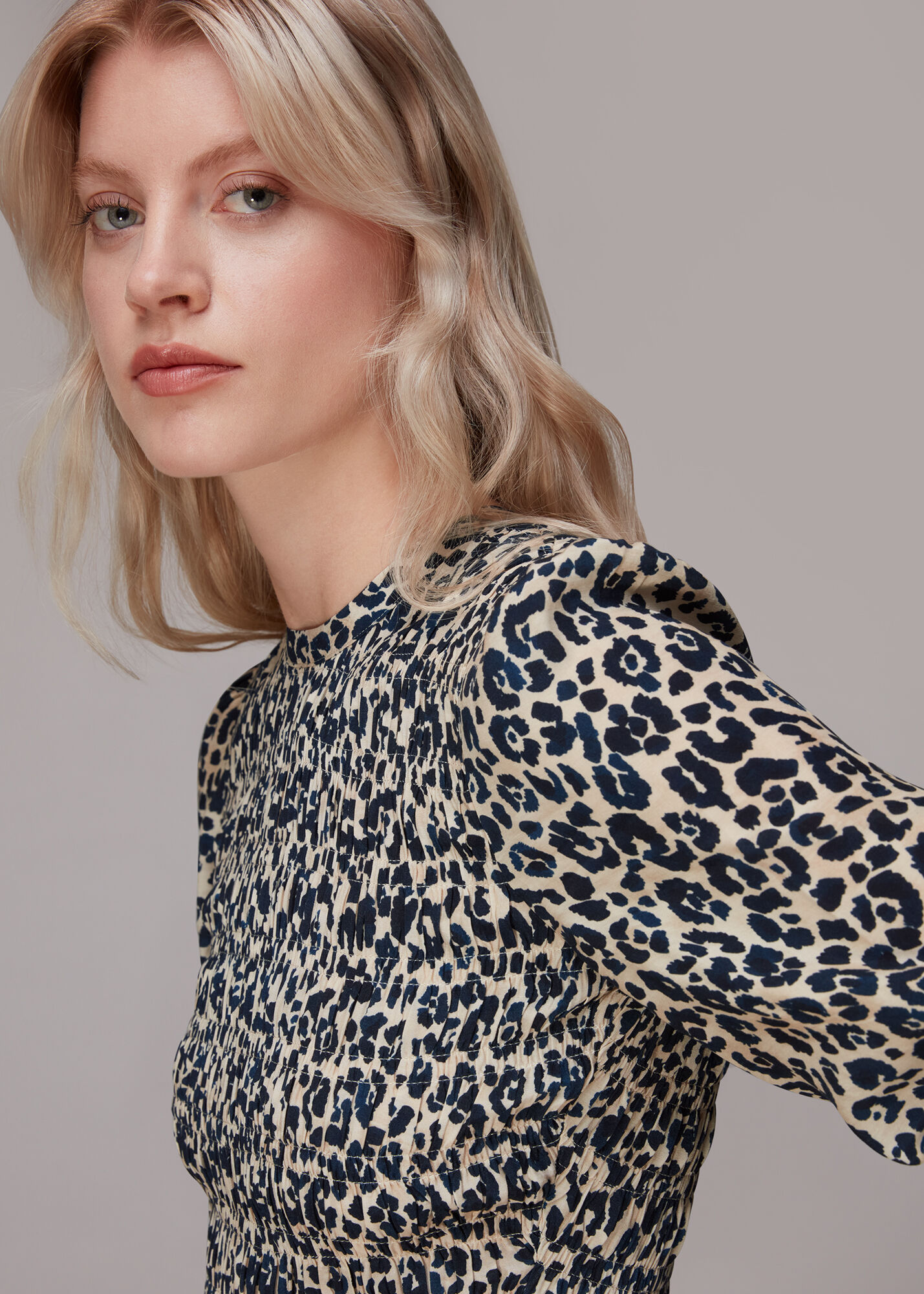 Leopard Print Cheetah Print Shirred Dress WHISTLES