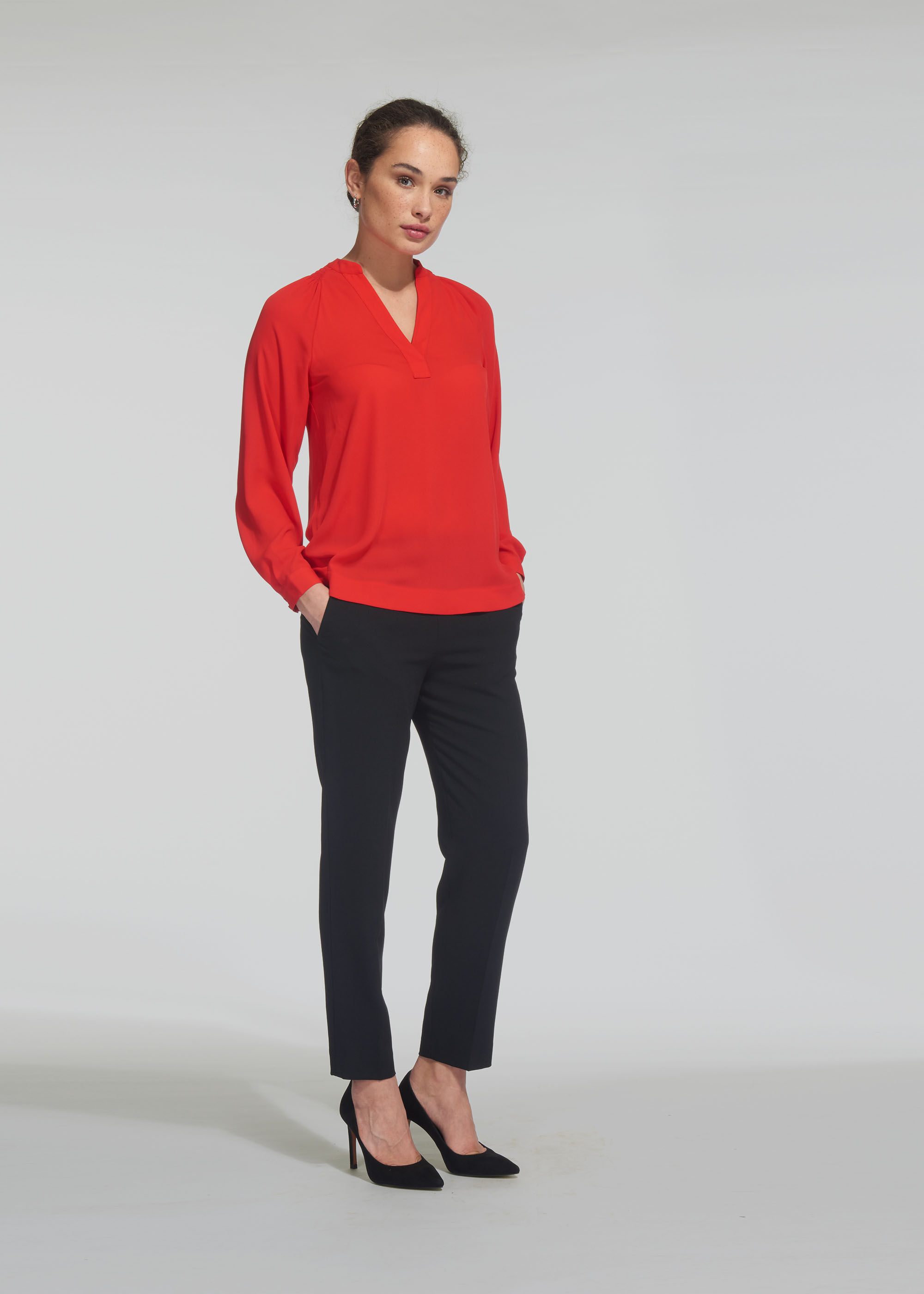 Red Catalina V Neck Top WHISTLES