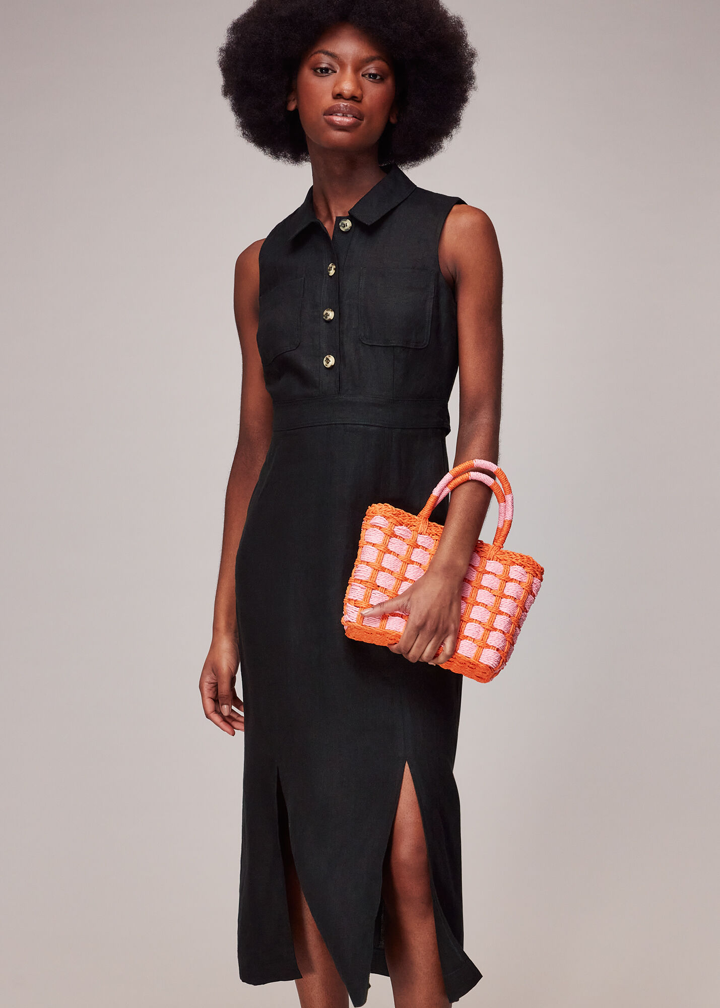 Black Molly Linen Midi Dress WHISTLES