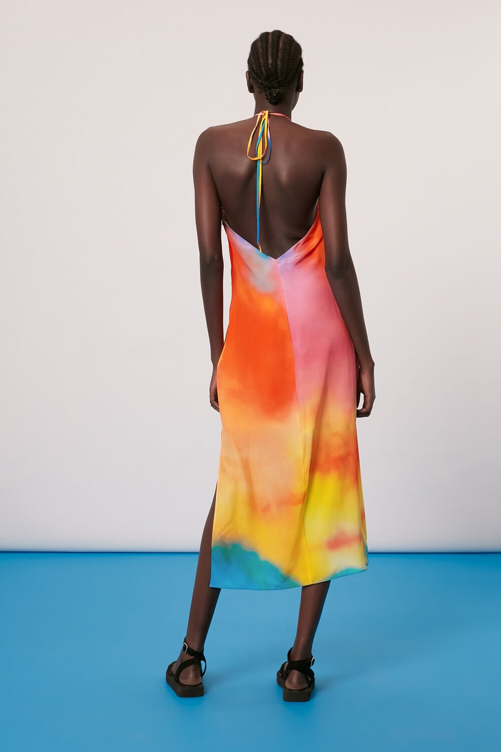 Halterneck Rainbow Silk Dress