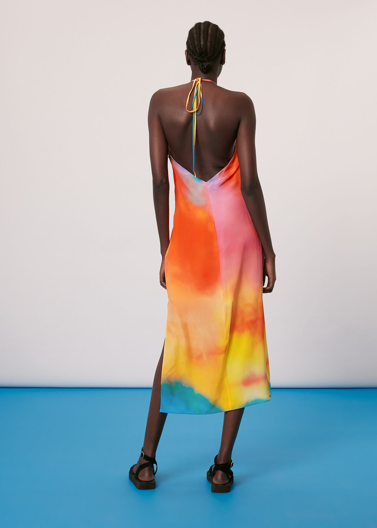 Halterneck Rainbow Silk Dress