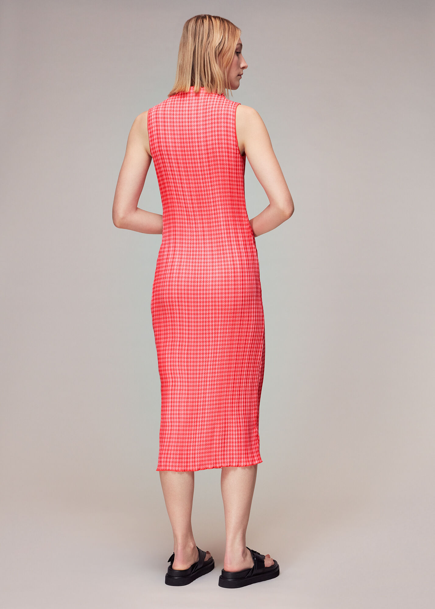Pink/Multi Houndstooth Plisse Midi Dress WHISTLES