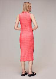 Houndstooth Plisse Midi Dress