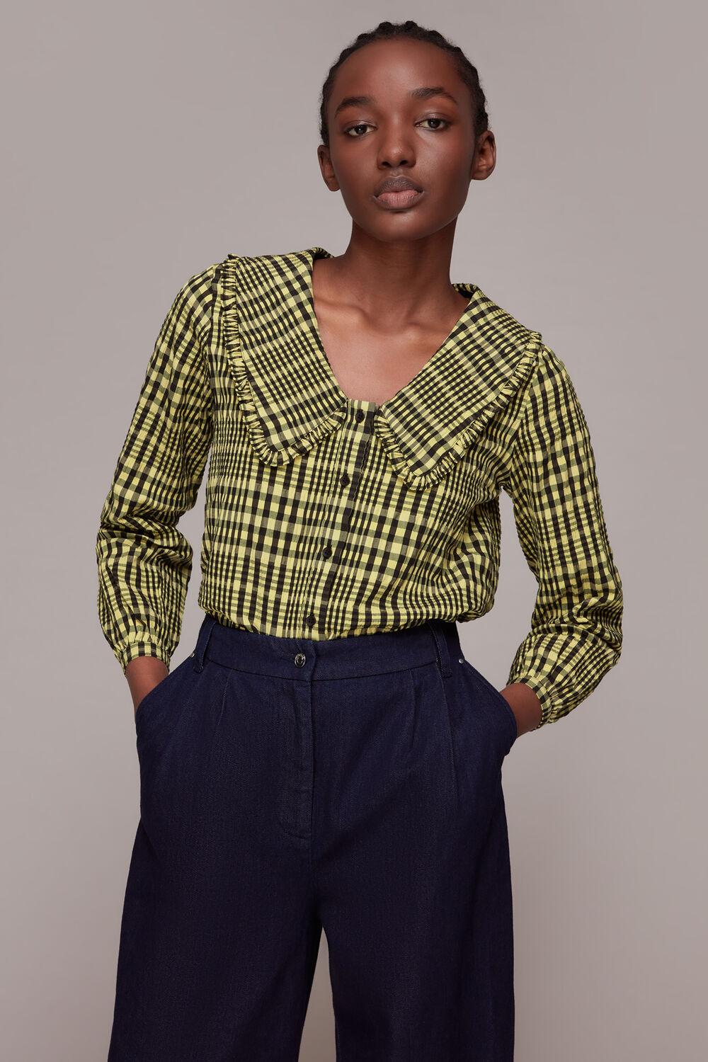 Multicolour Masie Collar Detail Check Top