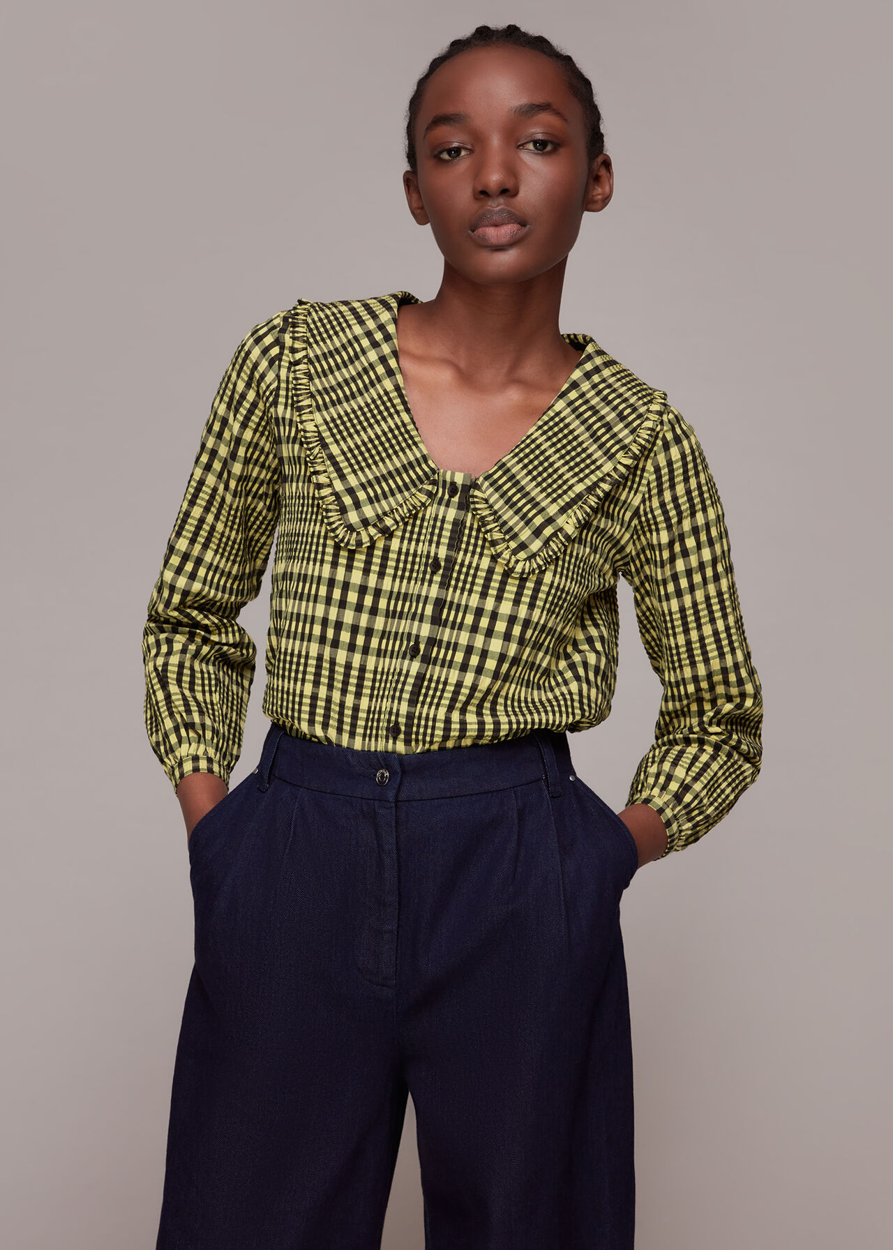 Masie Collar Detail Check Top