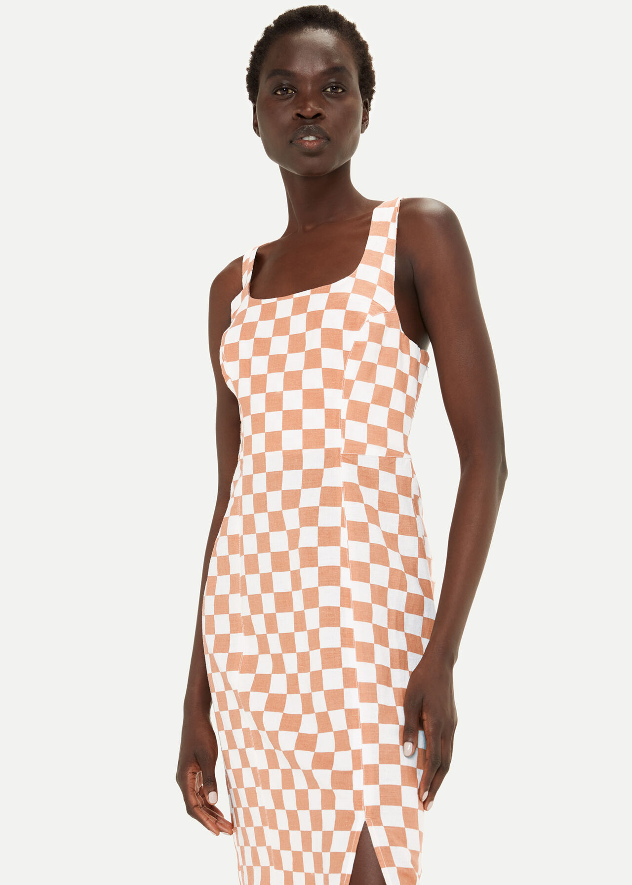 Linen Blend Checkerboard Dress