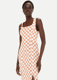 Linen Blend Checkerboard Dress