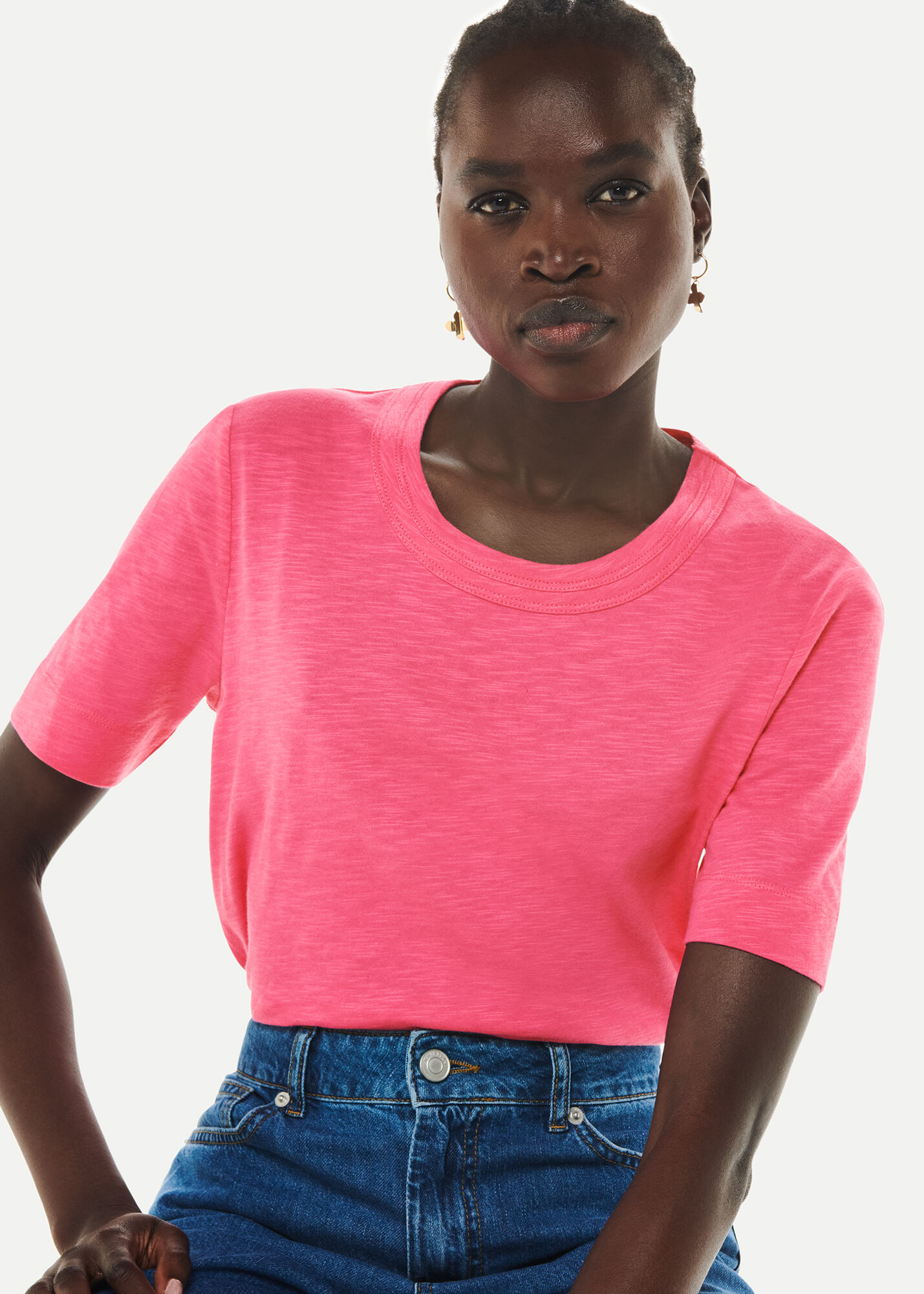 Fuchsia Rosa Double Trim T-Shirt | WHISTLES | Whistles UK |