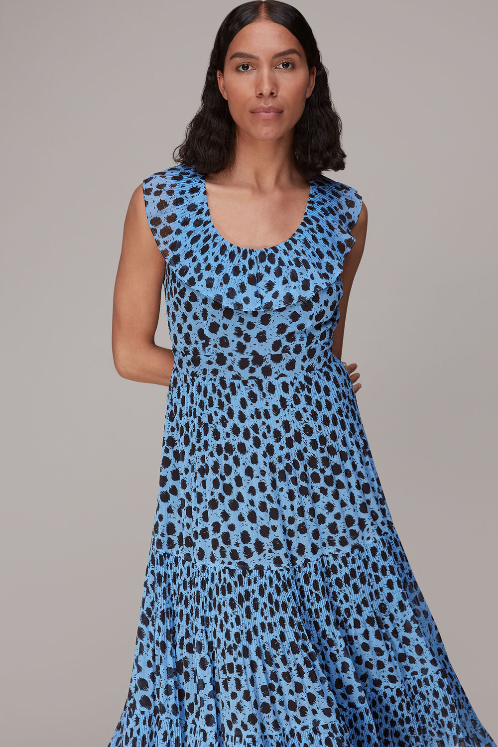 Blue Brushed Dalmatian Plisse Dress
