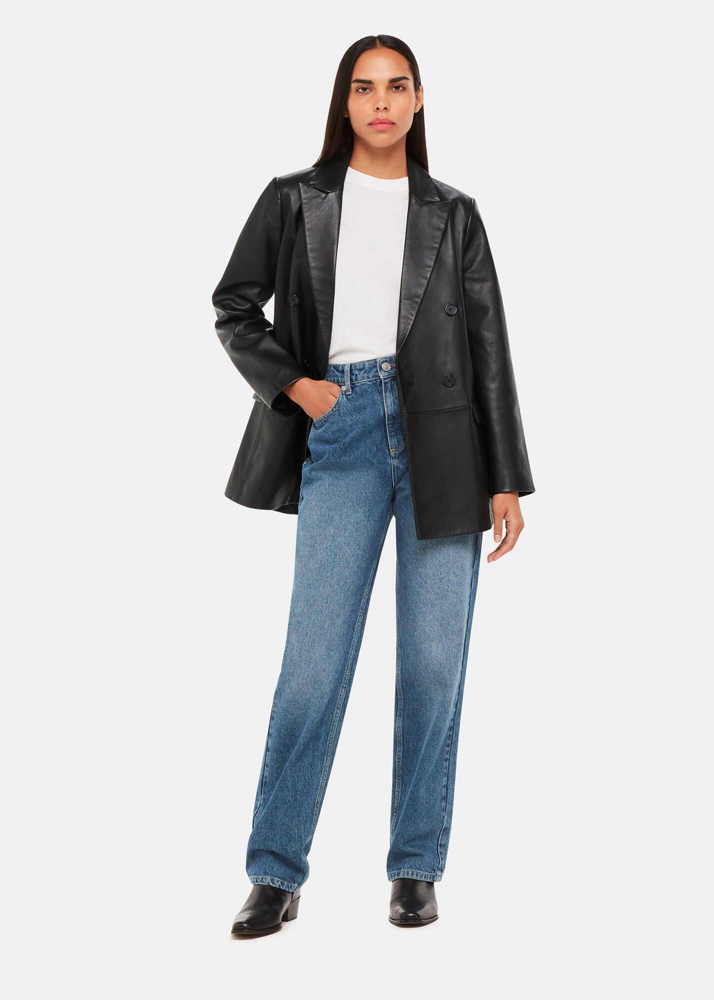 Black Aliza Waisted Leather Blazer | WHISTLES | Whistles US |