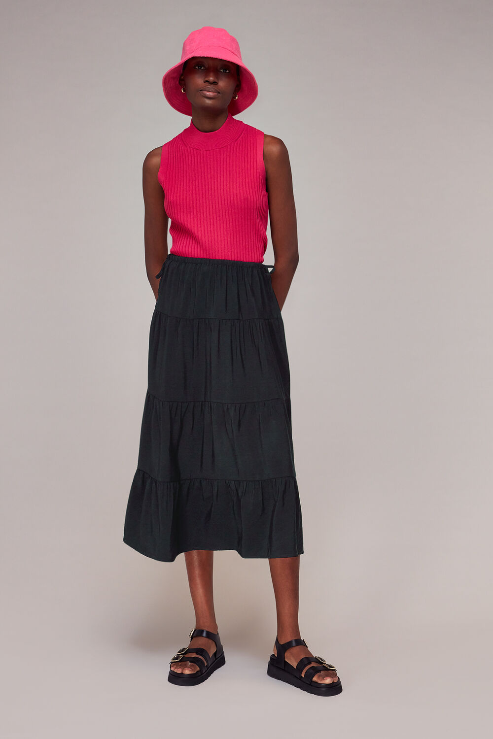 Black Tie Side Tiered Skirt