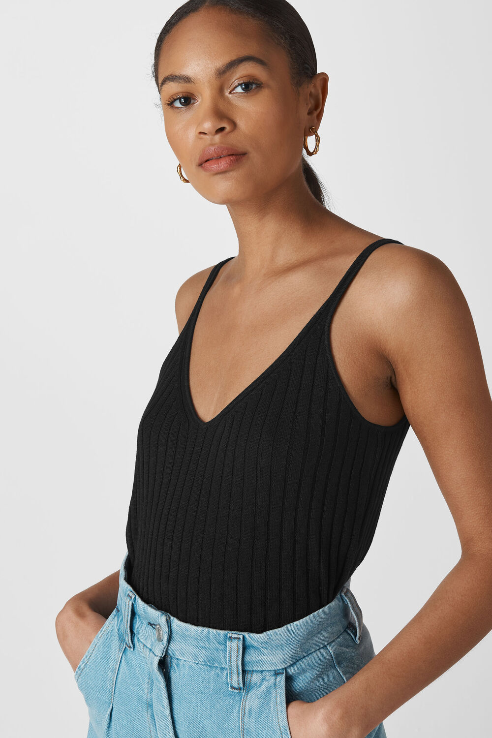 Rib Detail Knit Cami Black