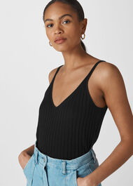 Rib Detail Knit Cami Black