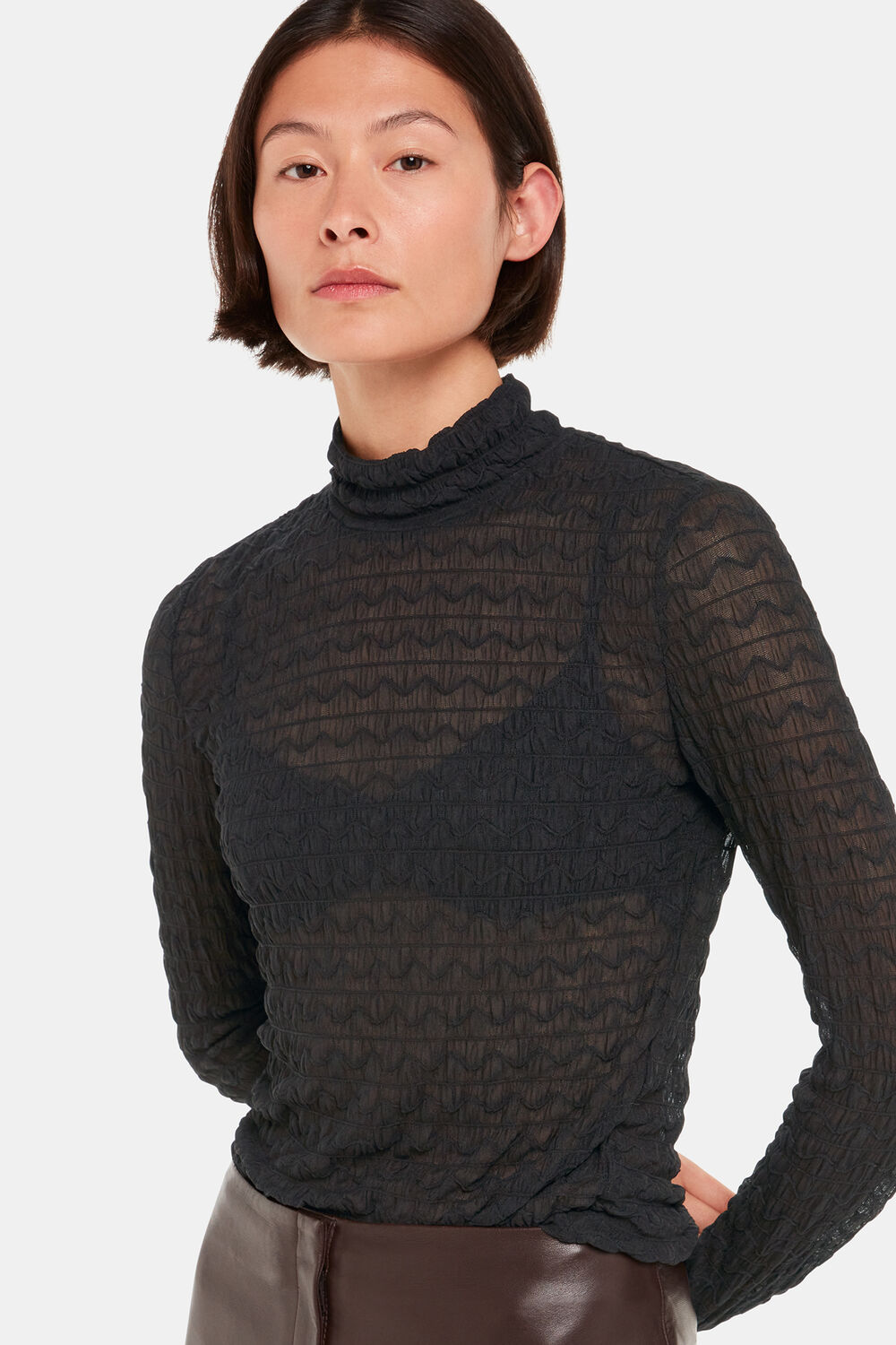 Black Texture Ruched Top