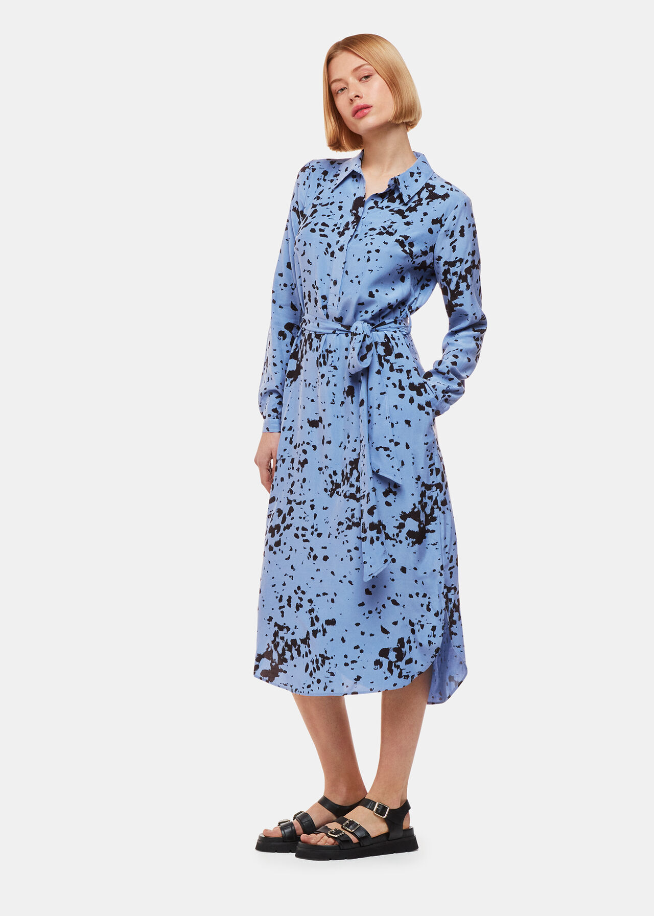 Blue/Multi Smudged Spot Print Imie Dress WHISTLES