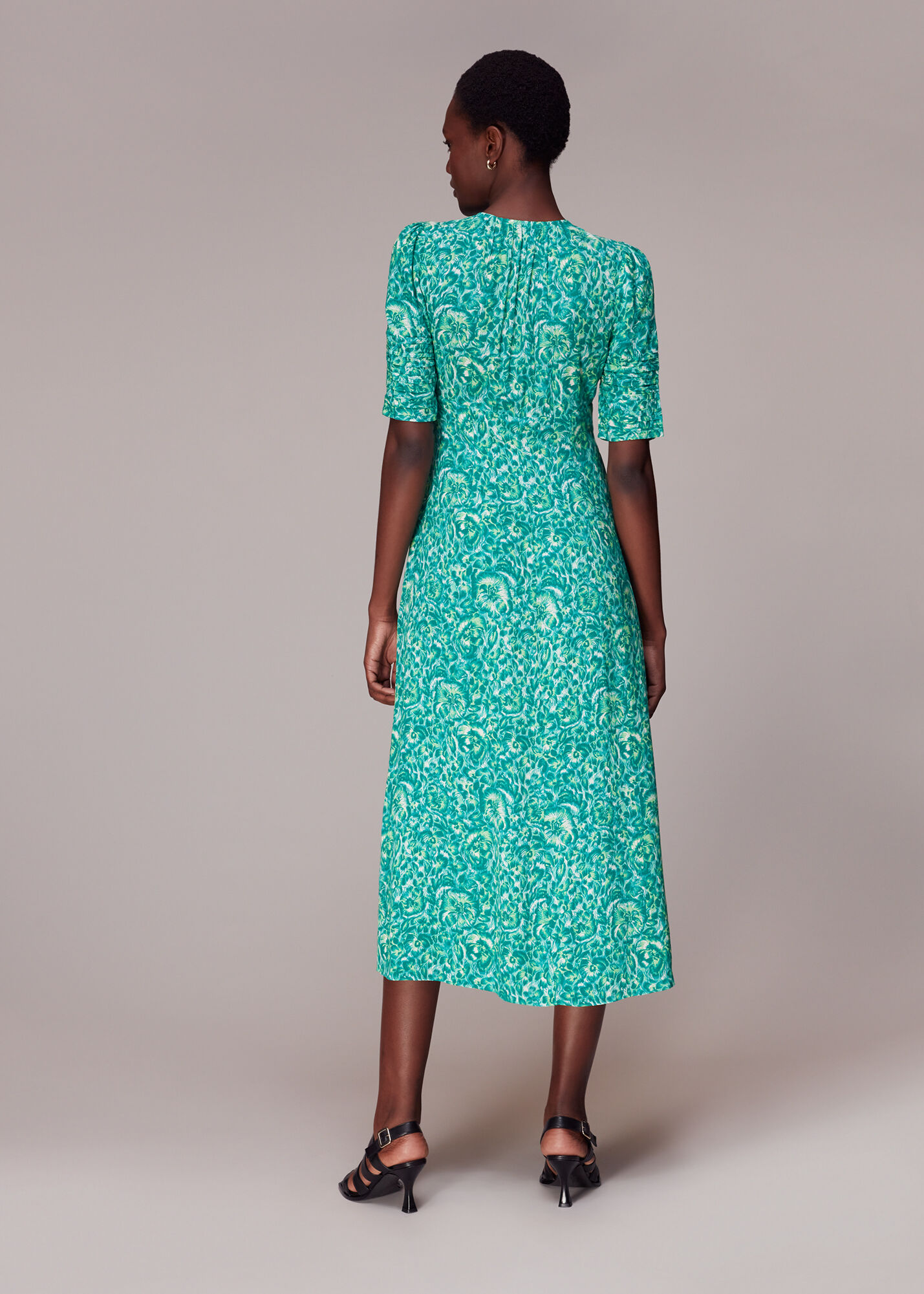 Green Clouded Floral Tie Midi Dress