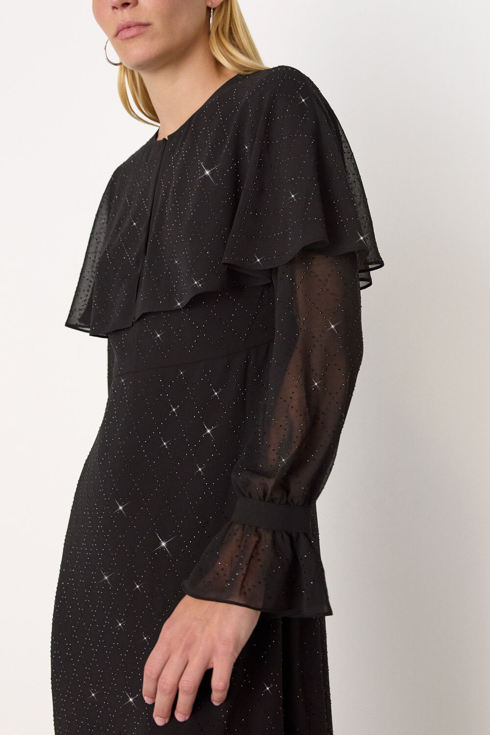 Black Hot Fix Cape Midi Dress