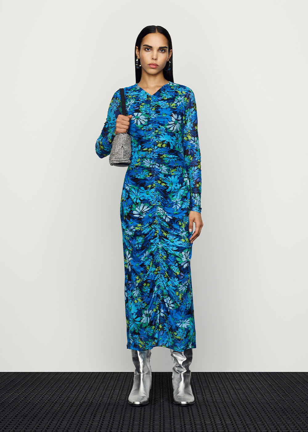 Retro Floral Mesh Dress