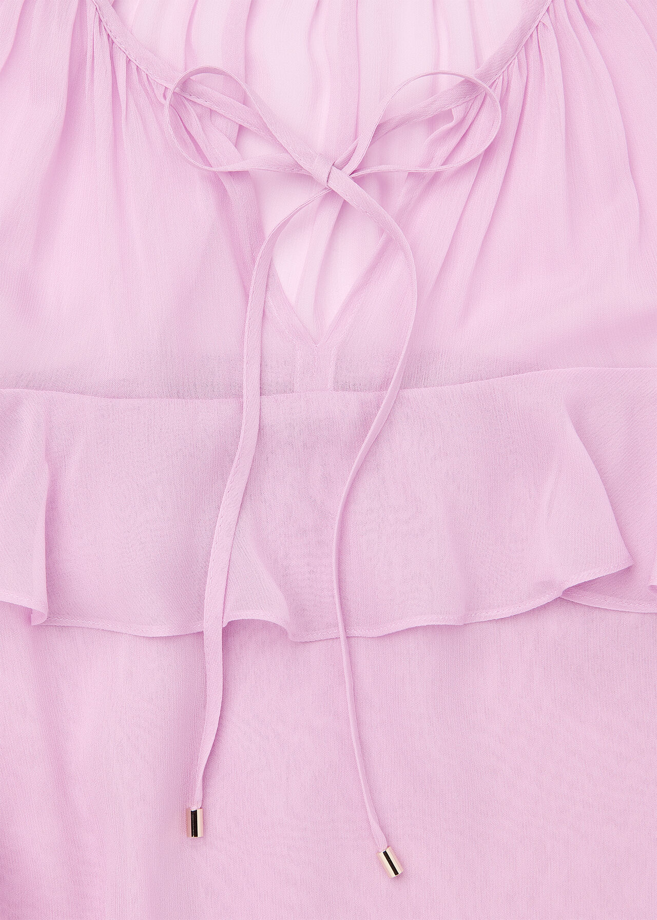 Sheer Tie Neck Frill Blouse