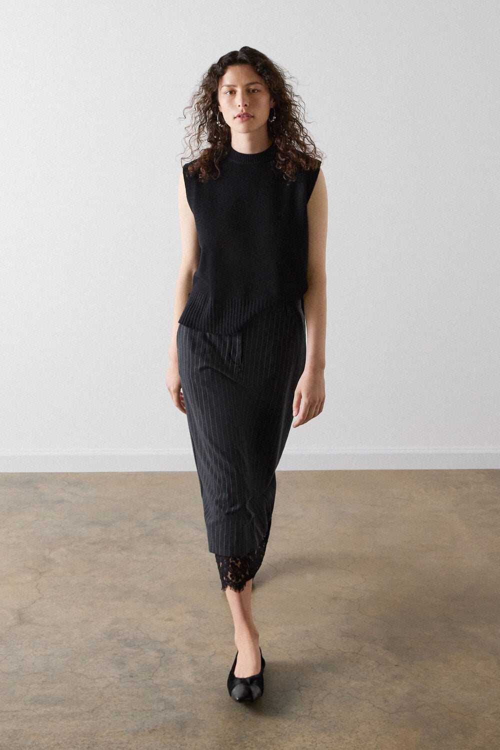 Grey Stripe Detachable Lace Skirt