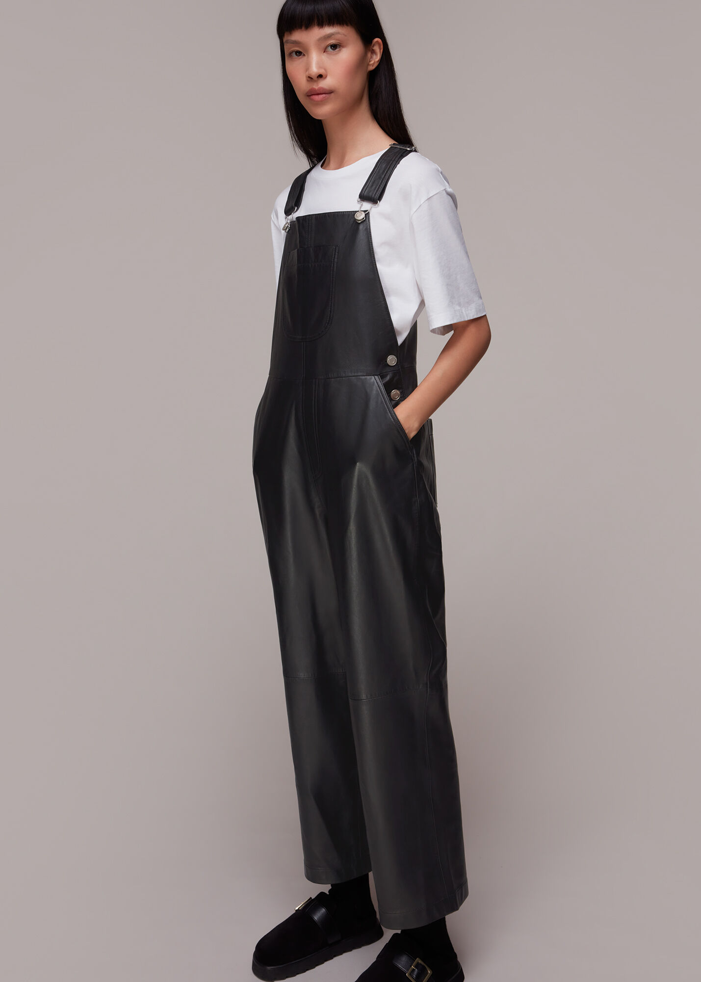 Black Peyton Leather Dungarees
