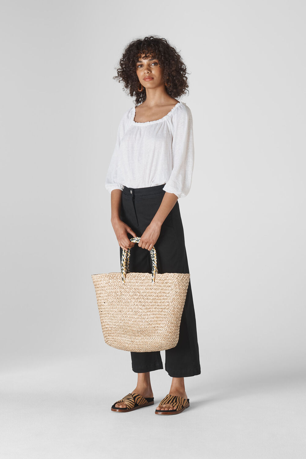 Linen Square Neck Top White