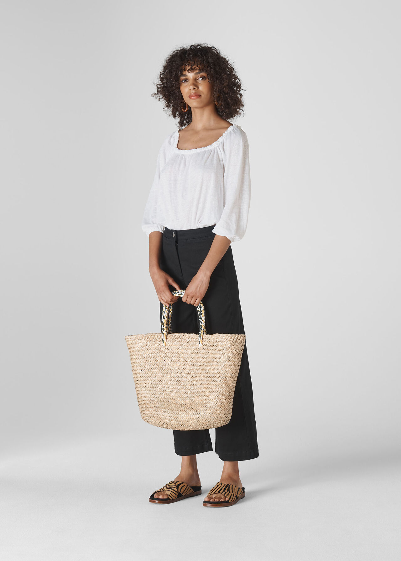 Linen Square Neck Top White