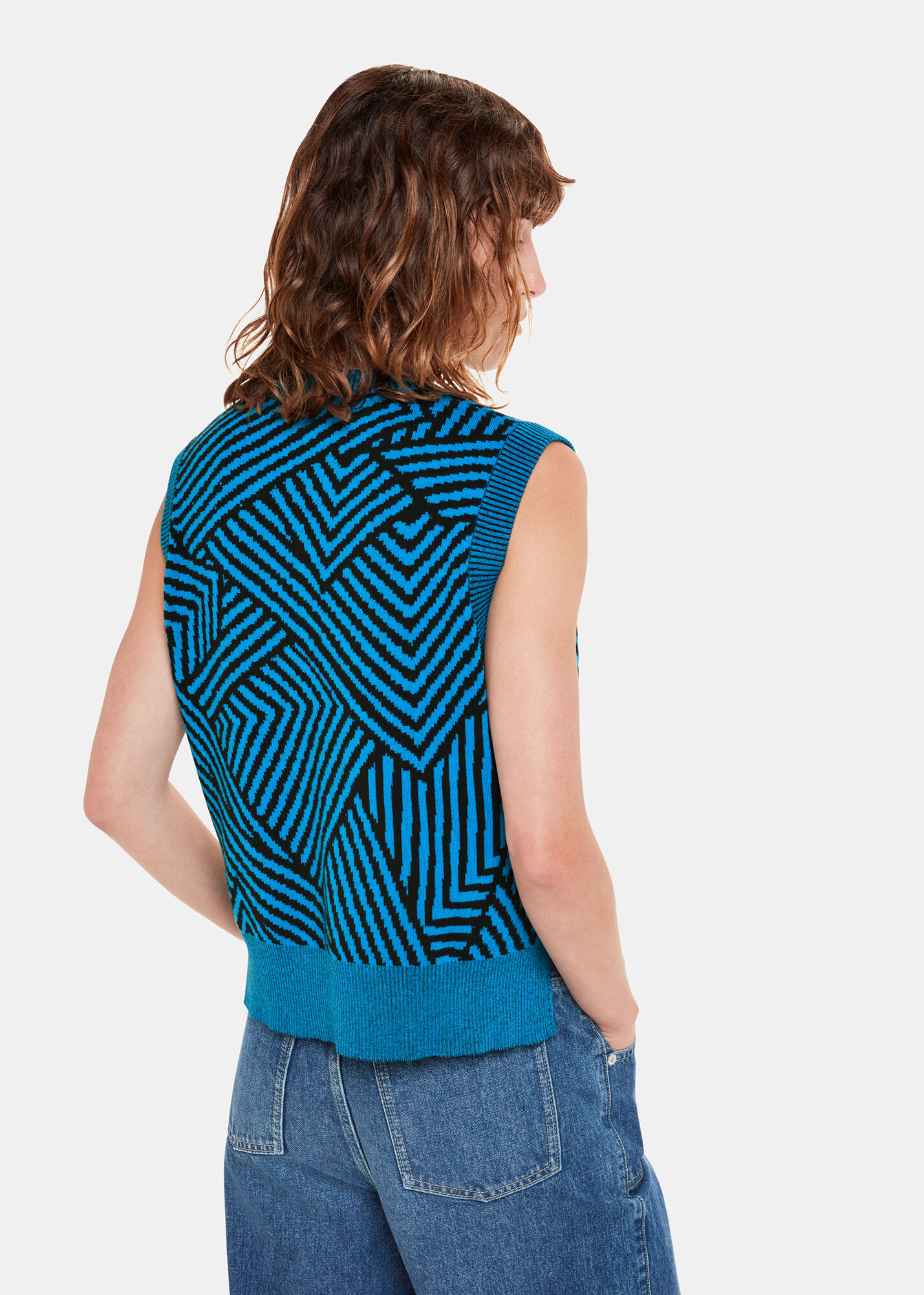 Women's Blue/Multi Striped Corners Jacquard Sweater Vest