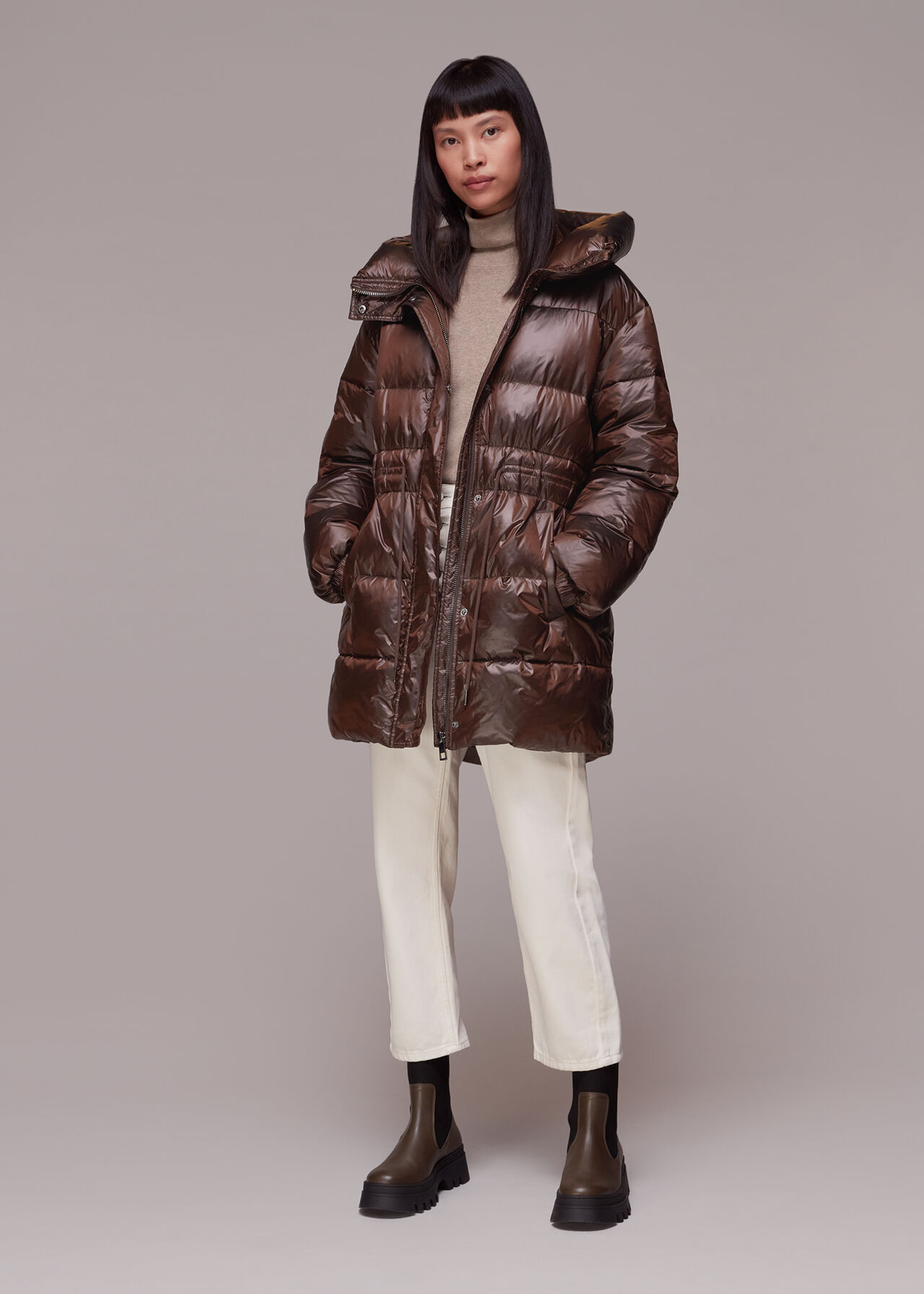 Brown Tilly Waist Detail Puffer | WHISTLES | Whistles UK