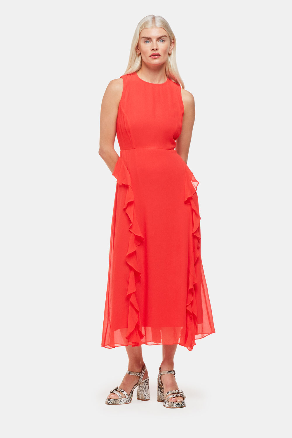 Red Petite Nellie Frill Detail Midi Dress