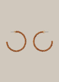 Large Wooden Bead Hoop Earring Brown