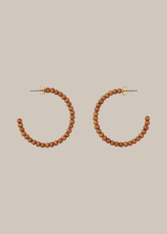 Large Wooden Bead Hoop Earring