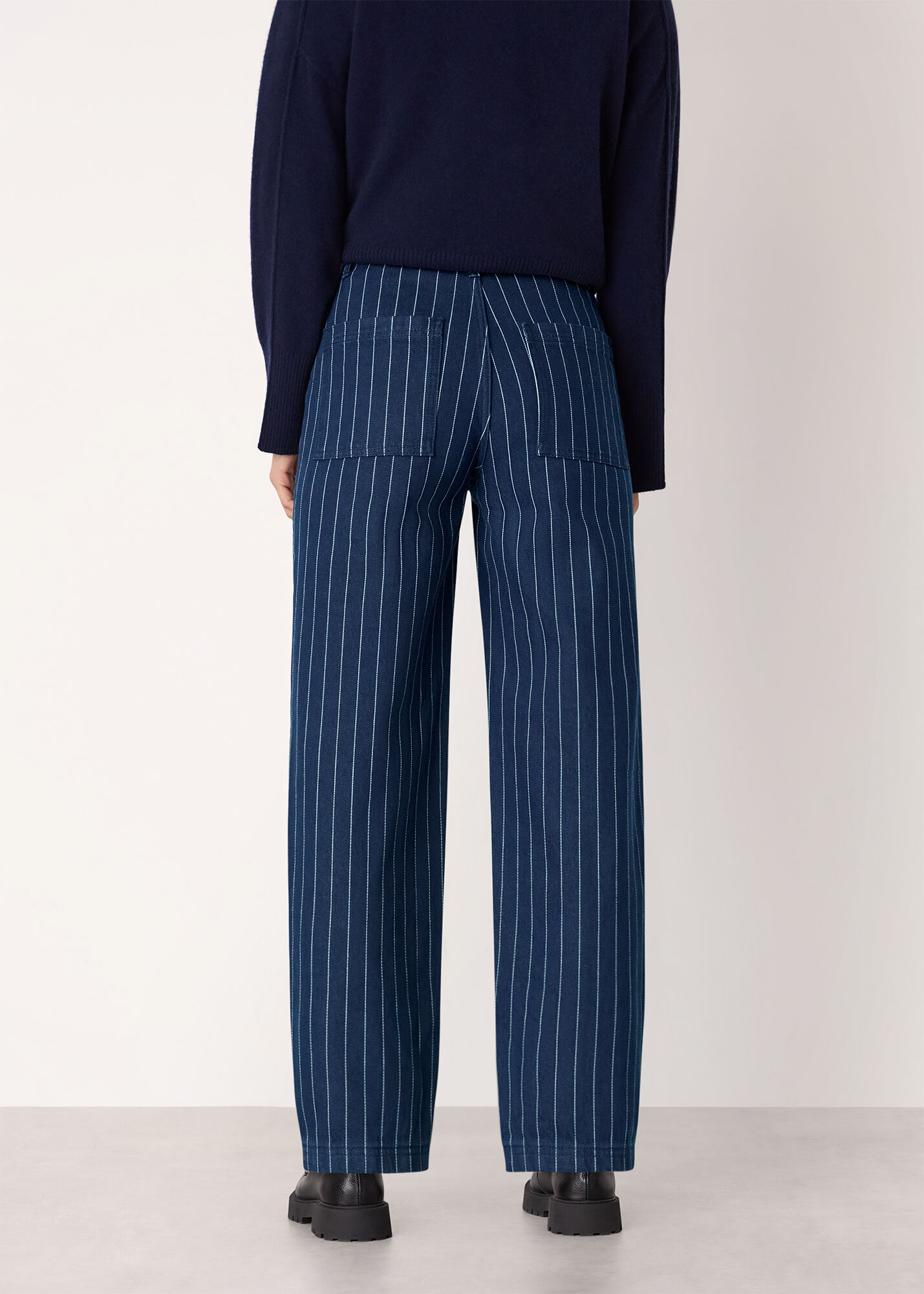 Navy/Multi Pinstripe Barrel Leg Jean | WHISTLES | Whistles US |