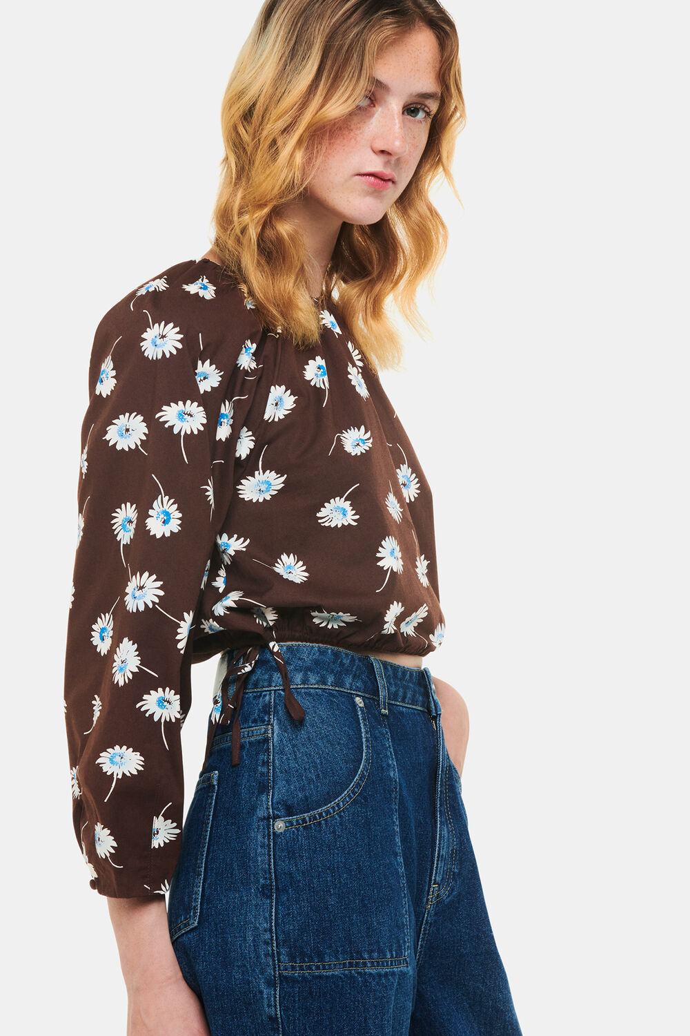 Brown Watercolour Daisy Poplin Top