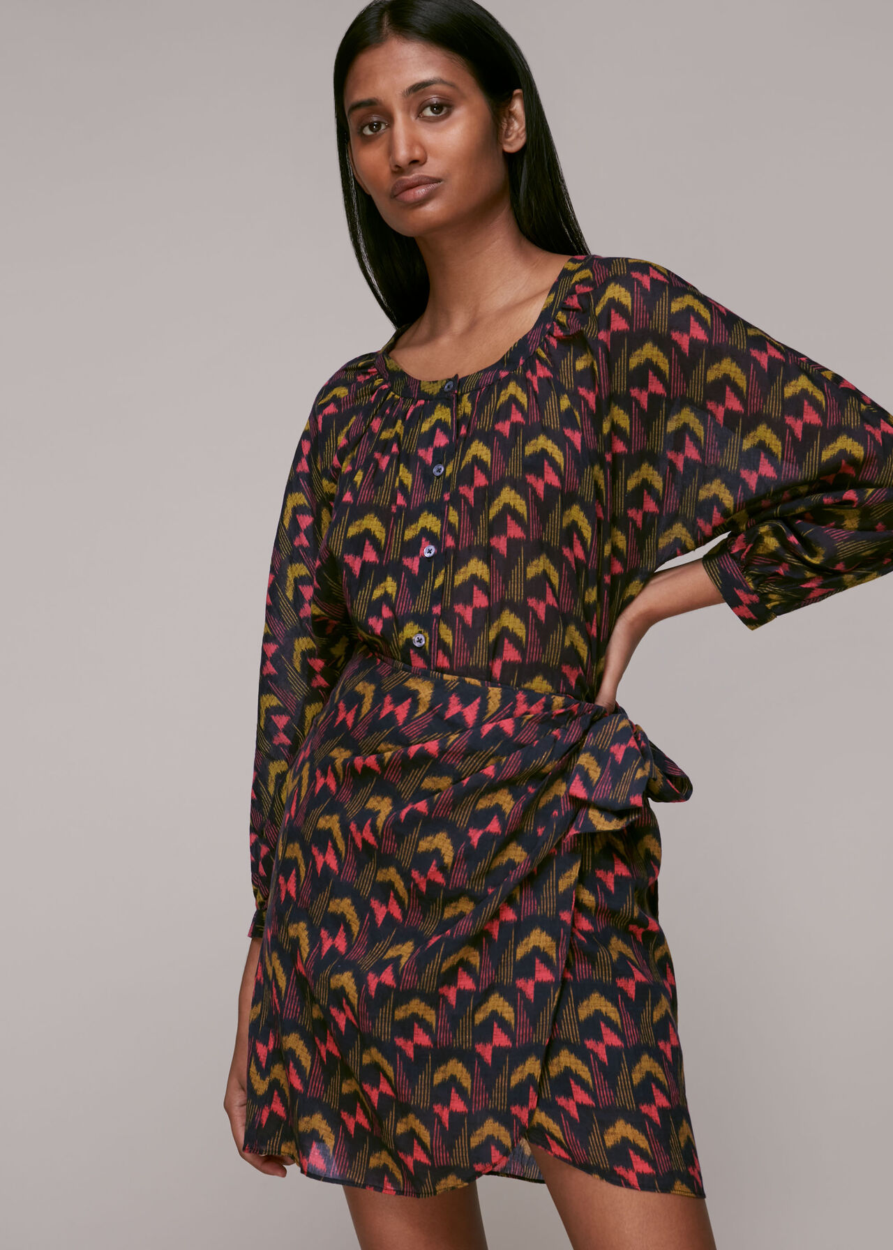 Multicolour Geometric Ikat Wrap Skirt | WHISTLES | Whistles UK