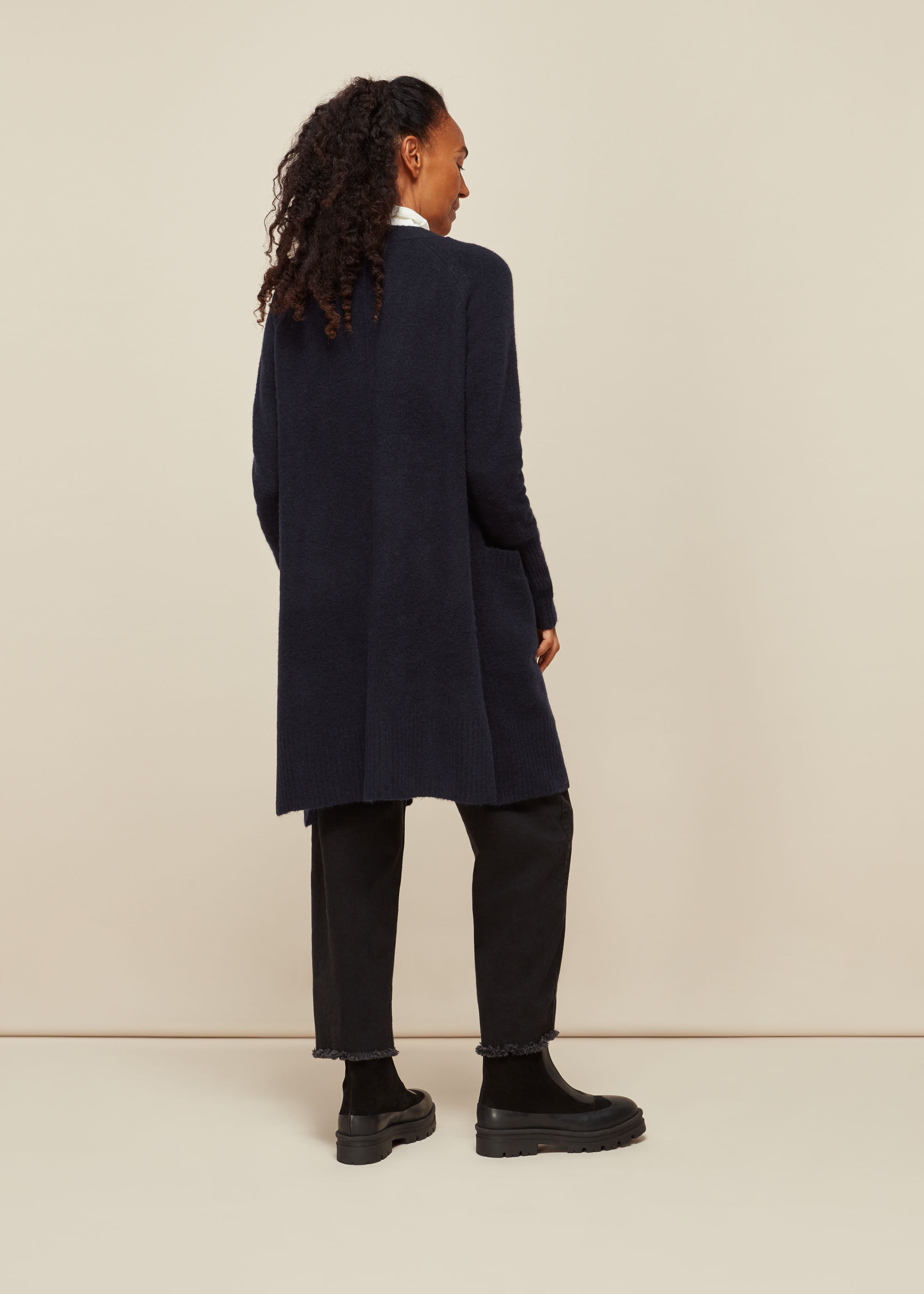 Navy Lilly Long Line Wool Cardigan 