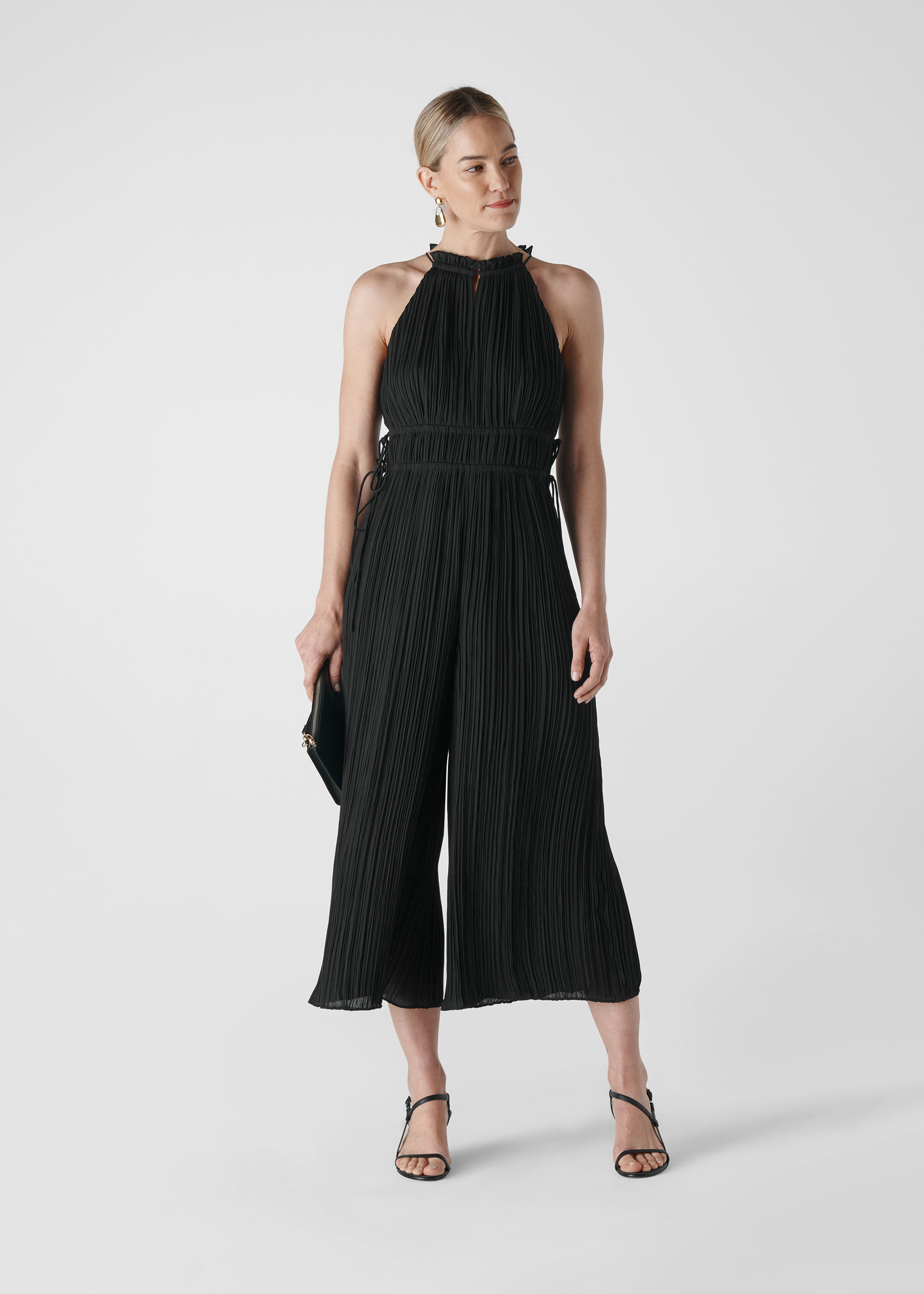 Pleated jumpsuit with straps new arrivals