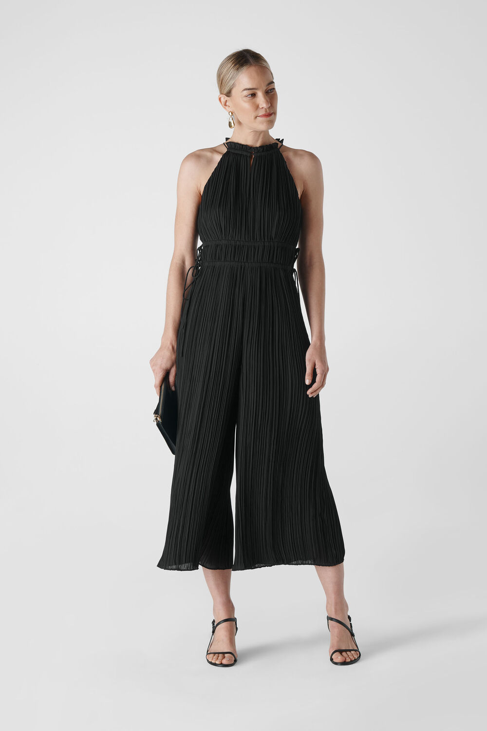 Plisse Pleated Jumpsuit Black