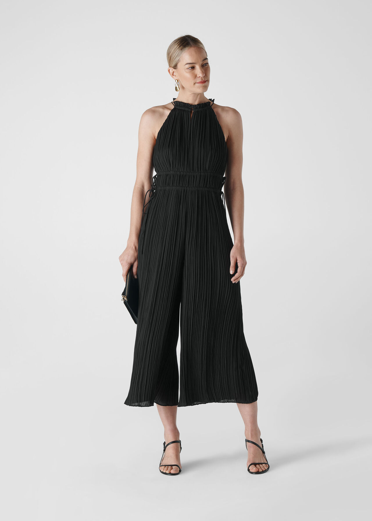 Plisse Pleated Jumpsuit Black