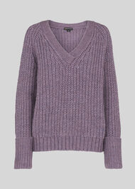 V Neck Rib Chunky Sweater Lilac