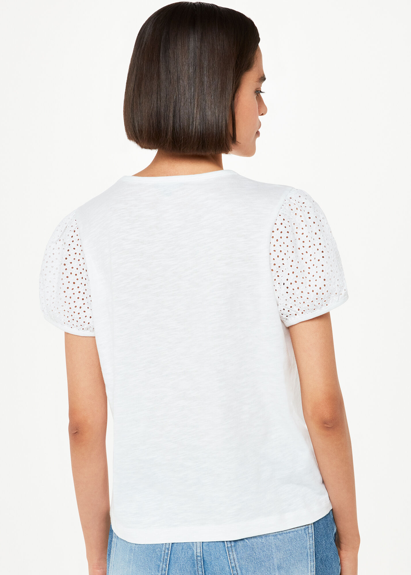 White Broderie Puff Sleeve T-Shirt | WHISTLES | Whistles UK | White Broderie Puff Sleeve T-Shirt | WHISTLES | Whistles UK |