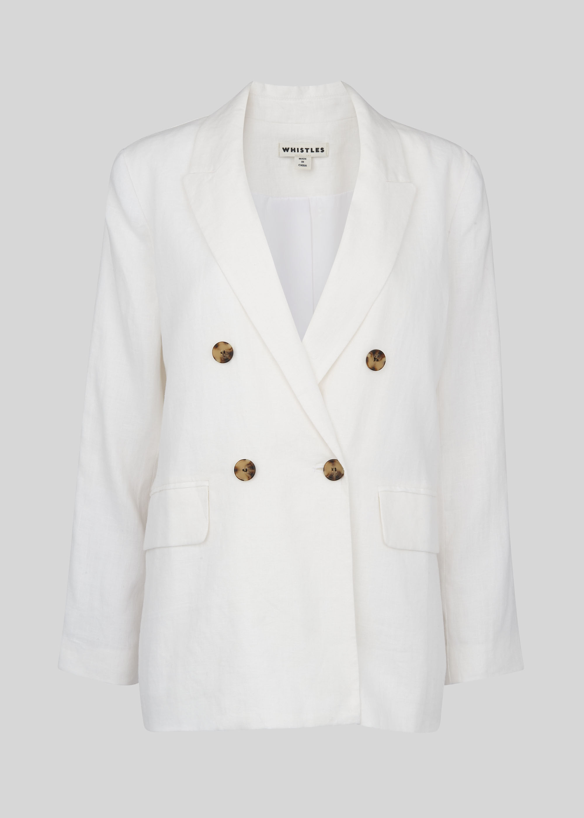 White Linen Double Breasted Blazer WHISTLES