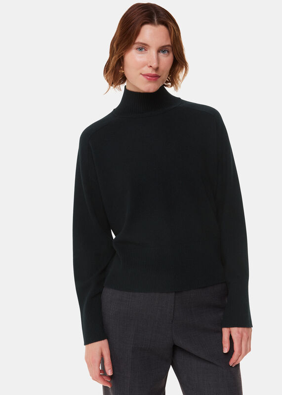 Black Cashmere Funnel Neck