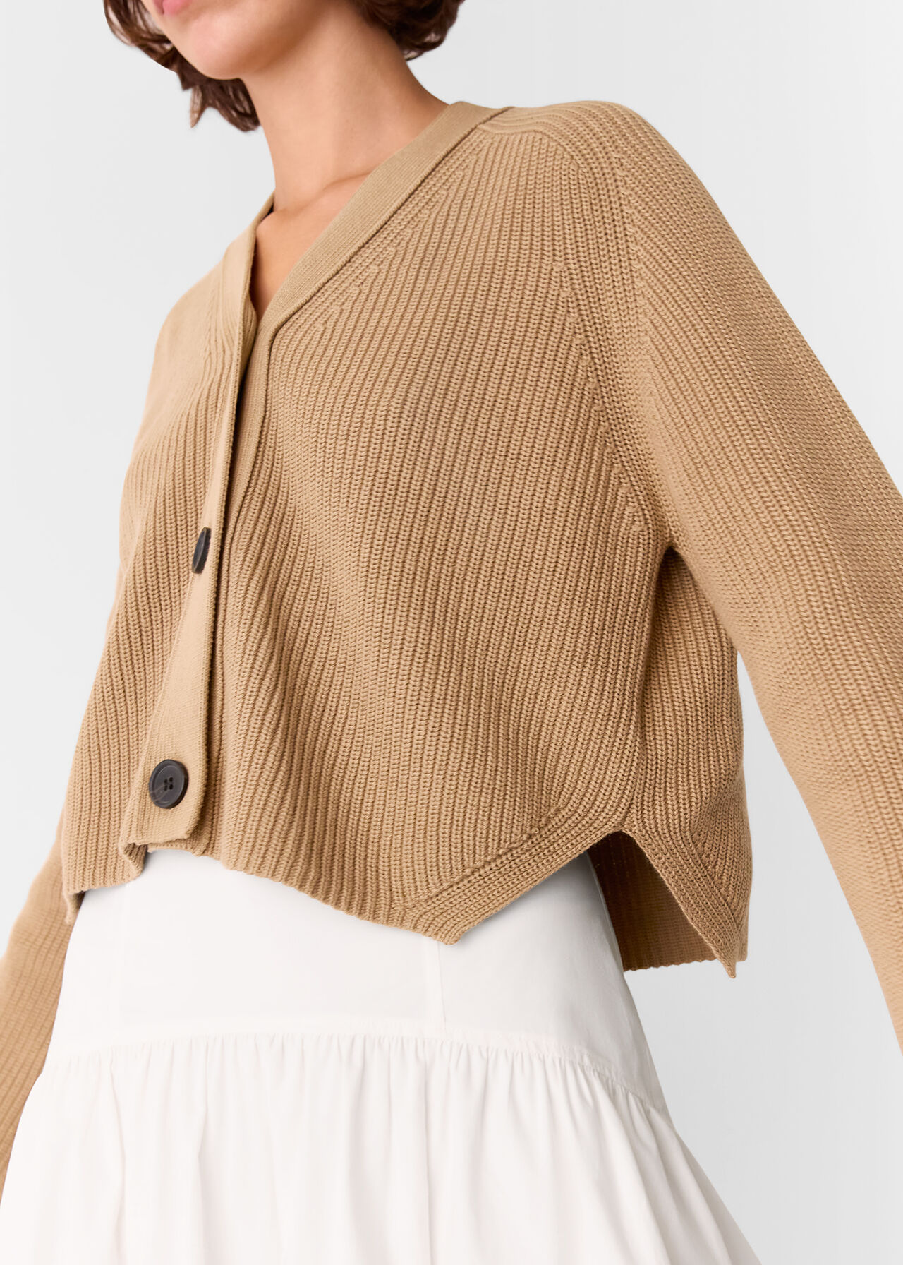 Whistles Camel Nala Cotton Cardigan